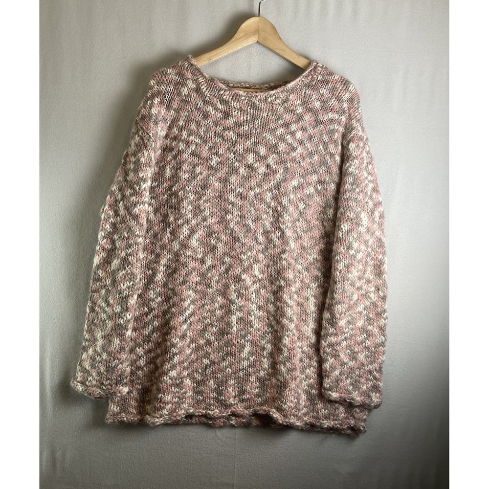 VTG Gantos Women's L Wool Blend Chunky Knit Sweater Pink Cream Cozy Cottagecore